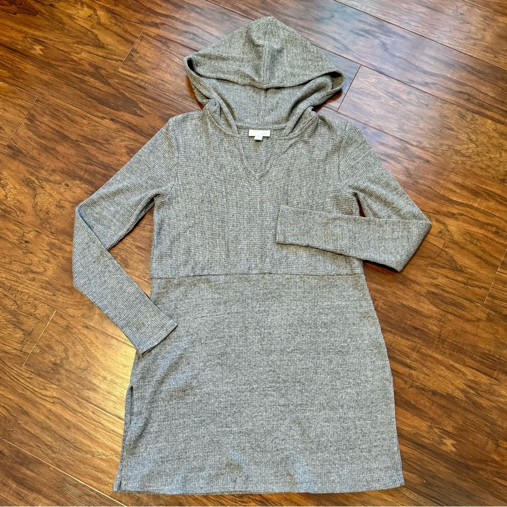 J. JILL Gray Ribbed Knit Hooded Tunic Sweater  Size XS